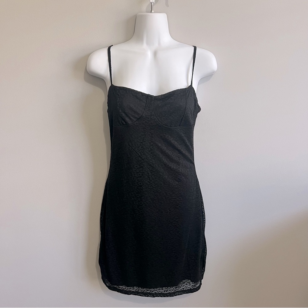 H&M Divided S Black Lace Slip Bodycon Mini Dress with Spaghetti Straps